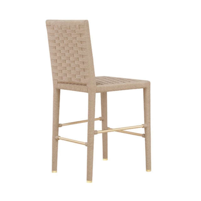 Contemporary Matthew Izzo Home Burbank Basket Weave Rope Counter Stool With Brass Foot Rail and Caps For Sale - Image 3 of 6