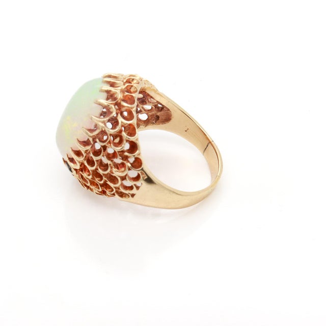 Mid-Century High Set 14k Gold & Opal Cabochon Cocktail Ring For Sale - Image 12 of 12