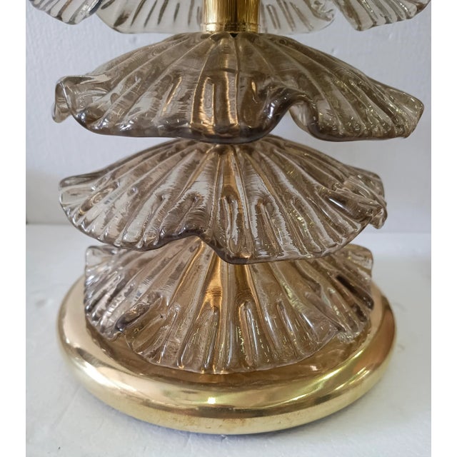 Mid-Century Murano Round Smoky Art Glass and Brass Table Lamp For Sale - Image 4 of 10