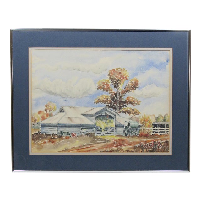 Vintage Watercolor Painting Old Country House/Barn by Norman (1963) For Sale