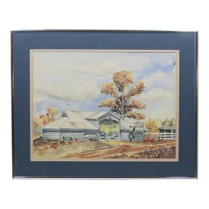 Vintage Watercolor Painting Old Country House/Barn by Norman (1963)
