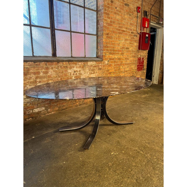 Mid-Century Modern Mid 20th Century Attributed to Florence Knoll Oval Emperador Marble Top Dining Table on Borsani Chrome Steel Base For Sale - Image 3 of 12