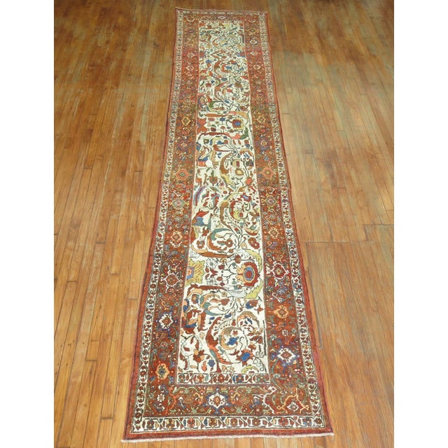 Ivory Zabihi Collection Ivory Persian Antique Runner - 2'11" x 15'1" For Sale - Image 8 of 10