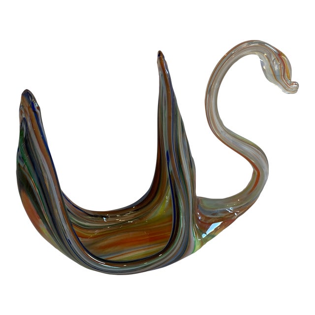 Vintage Murano Style Multicolor Art Glass Swan Sculpture For Sale