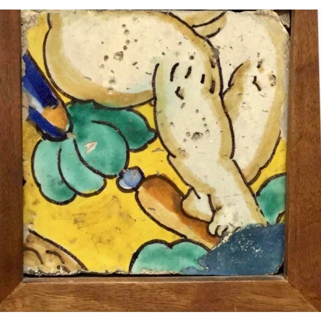 Ceramic 18th Century Italian Majolica Faience Pottery Putto Framed Tiles For Sale - Image 7 of 10