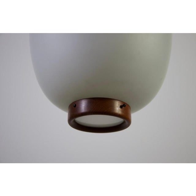 Wood Small Teak and Opal Glass Pendant Lamp by Bent Karlby for Lyfa, Denmark, 1960s For Sale - Image 7 of 8