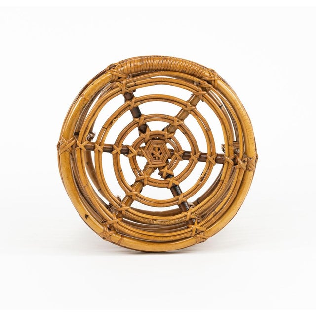Wood Mid-Century Modern Rattan and Bamboo Stool by Tito Agnoli, Italy, 1960s For Sale - Image 7 of 12