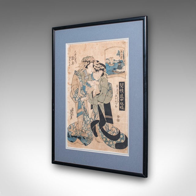 Japanese Antique Woodblock Picture, Japanese Framed Ukiyo-E Print, After Eisen, Victorian For Sale - Image 3 of 9