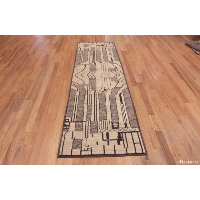 Tribal Nazmiyal Collection Light Cream Color Tribal Geometric Contemporary Runner Rug For Sale - Image 3 of 6