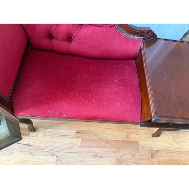 Red Vintage Mid-Century Louis XV Style Telephone Gossip Bench in Red Upholstery For Sale - Image 8 of 8