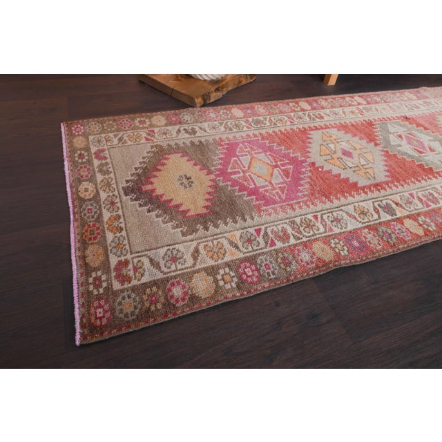 Red 1970s Vintage Turkish Hand-Knotted Wool Cotton Red Runner Rug For Sale - Image 8 of 11