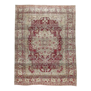 Authentic Antique Heriz Rug – Red, Beige & Olive Floral Pattern - 8' X 9' 9'' For Sale