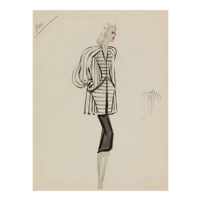 Vintage French Fashion Art Print – Black and White Fashion Illustration, 24" X 32" For Sale
