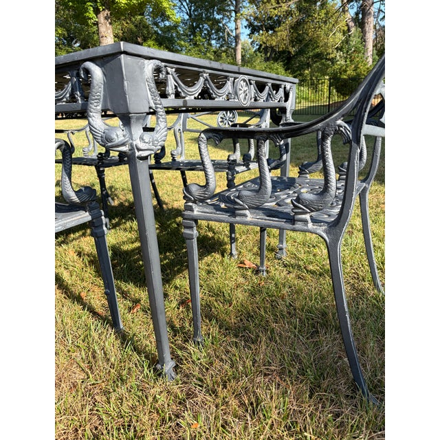 1990s Vintage Star & Dolphin Cast Metal Patio Dining Set – Table & 6 Chairs For Sale - Image 5 of 5