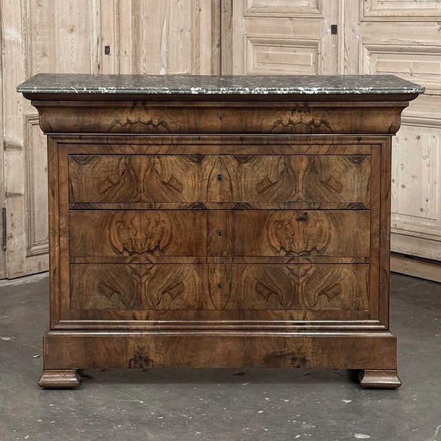 Louis Philippe Period Burl Walnut Marble Top Commode For Sale - Image 4 of 18