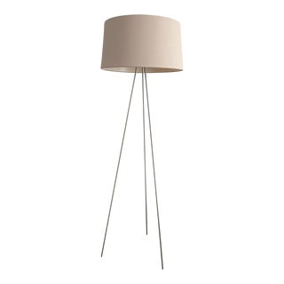 Restoration Hardware Early 21st Century Chrome Tripod Floor Lamp With Linen Shade For Sale