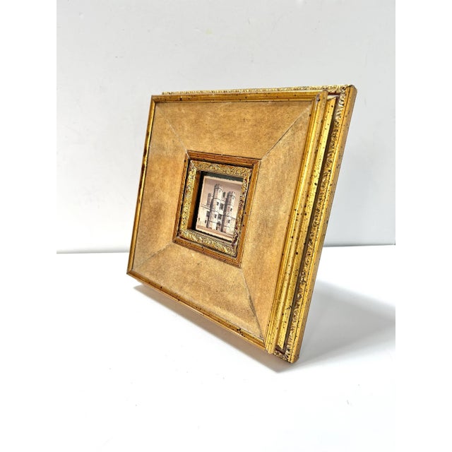 English Vintage Gilt Leather Picture Frame – Textured Gold Italian Style Frame For Sale - Image 3 of 7