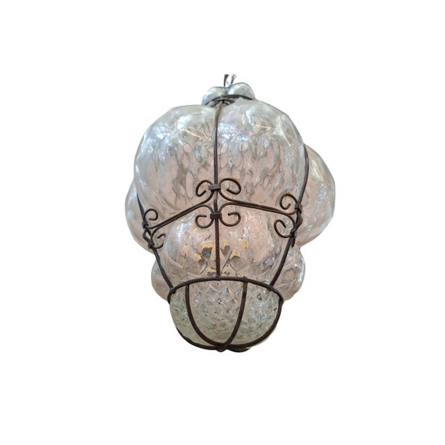 1990s Vintage Pendant Lamp in Blown Glass and Wrought Iron, 1990 For Sale - Image 5 of 8