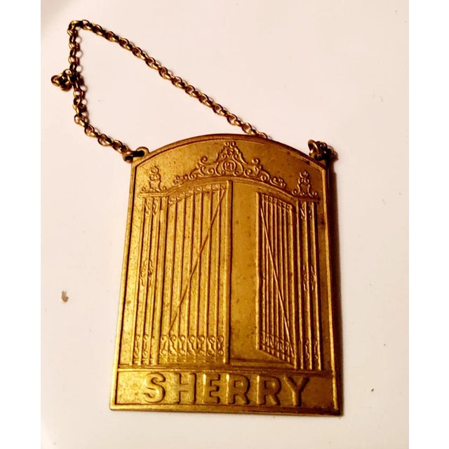 Hollywood Regency Vintage Gilded Metal Club Decanter Label for Sherry For Sale - Image 3 of 4