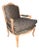 Vintage Louis XV Style Carved Wood Bergère Chair in Black & Cream Geometric Fabric For Sale