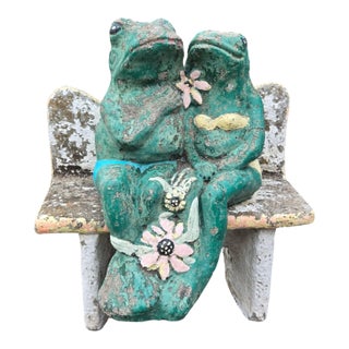 Anthropomorphic Frogs Bench Cement Sculpture Vintage Yard Art Statue Concrete For Sale