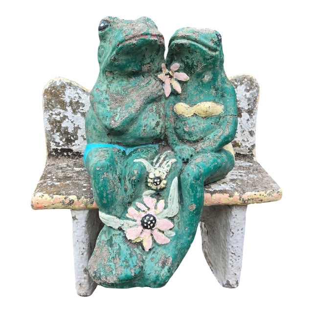 Anthropomorphic Frogs Bench Cement Sculpture Vintage Yard Art Statue Concrete For Sale