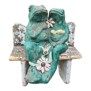 Anthropomorphic Frogs Bench Cement Sculpture Vintage Yard Art Statue Concrete