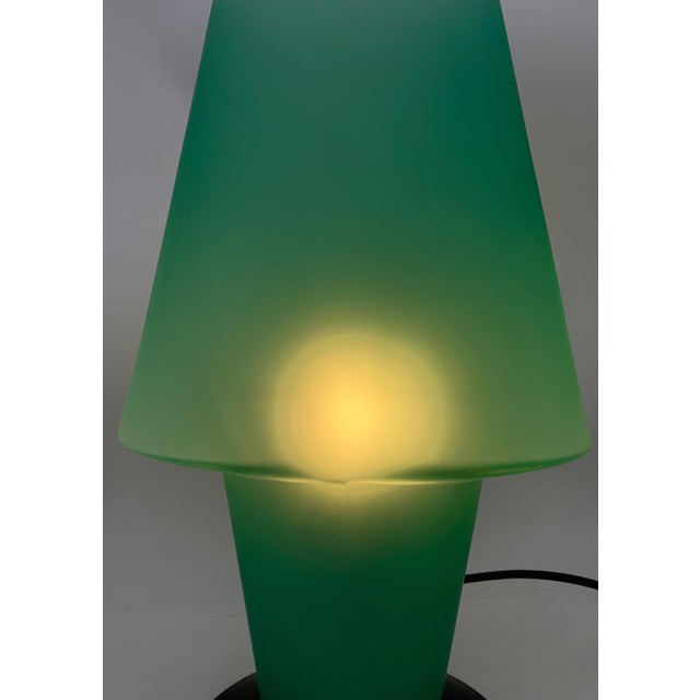 The lamp is made of Murano glass. Mazzega company model "Egypt". Year of construction around 1995 Green colored glass;...