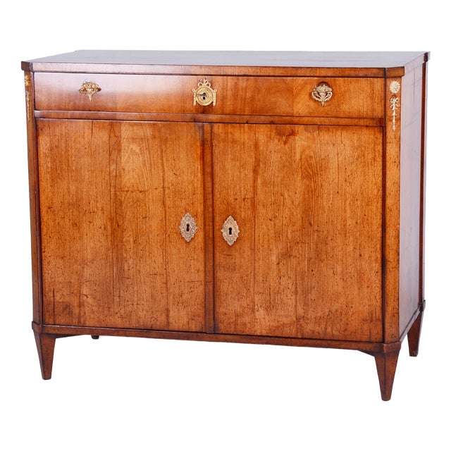 Empire Cabinet in Oak, Spruce, Mahogany Veneer and Brass, Austria, 1810s For Sale