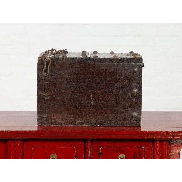 Early 20th Century Chinese Antique Wooden Cash Box with Chain For Sale - Image 5 of 13