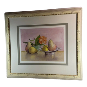 Watercolor Art Print Still Life Framed William Buffet Hibiscus and Pears Ethan Allan