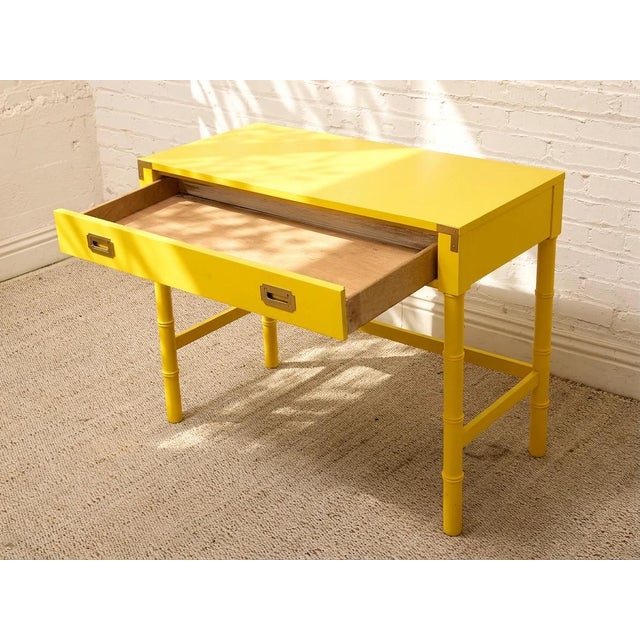 Vintage Hollywood Regency Yellow Campaign Writing Desk For Sale - Image 4 of 11