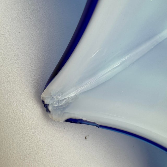 Blue Vintage Blue and White Murano Glass Bowl Ribbon Edge 14" For Sale - Image 8 of 9