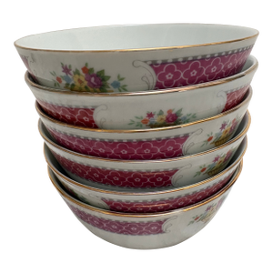 Midcentury Porcelain Ceramic Asian Floral Soup Bowls