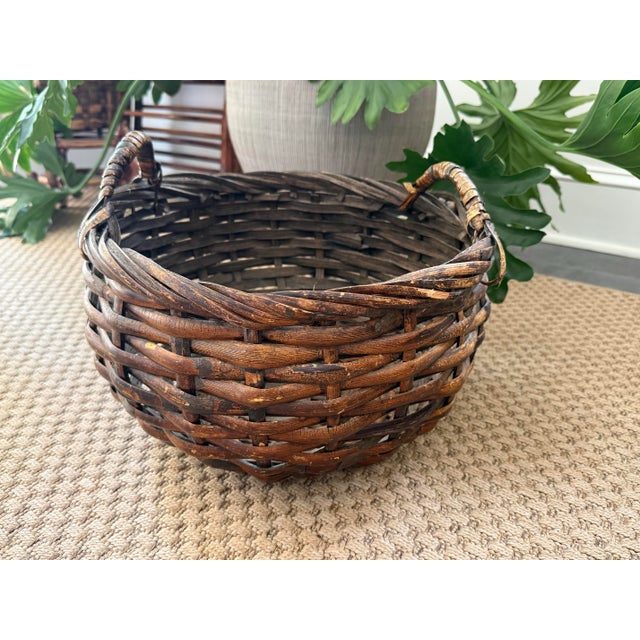 Vintage Rustic Split Bamboo Gathering Basket For Sale - Image 9 of 9