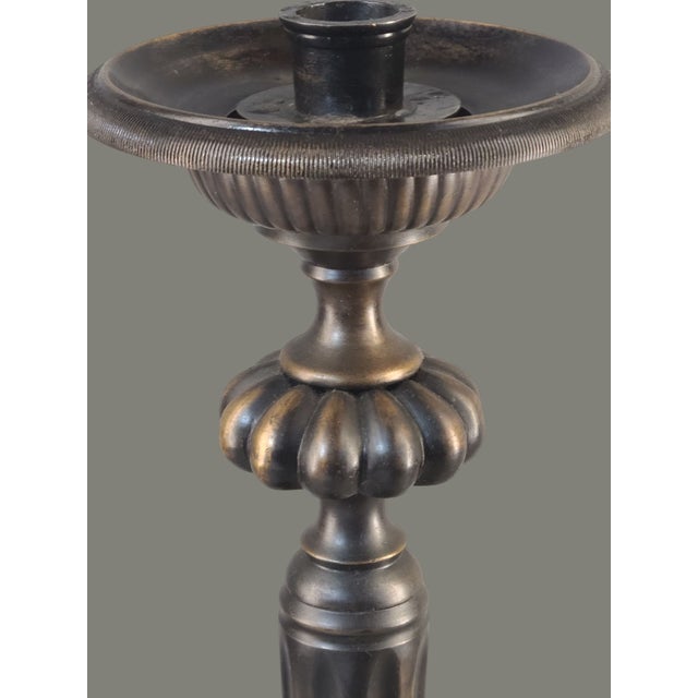 Rustic Antique Ornate Bronze Candle Stick Candle Holder For Sale - Image 3 of 12