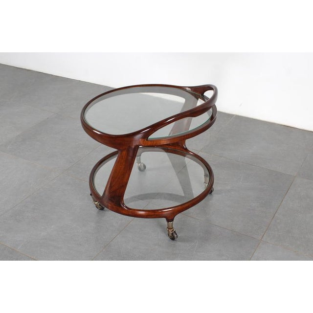 Wood Mid-Century Glass and Curved Wood Bar Cart by Cesare Lacca, Italy, 1950s For Sale - Image 7 of 15