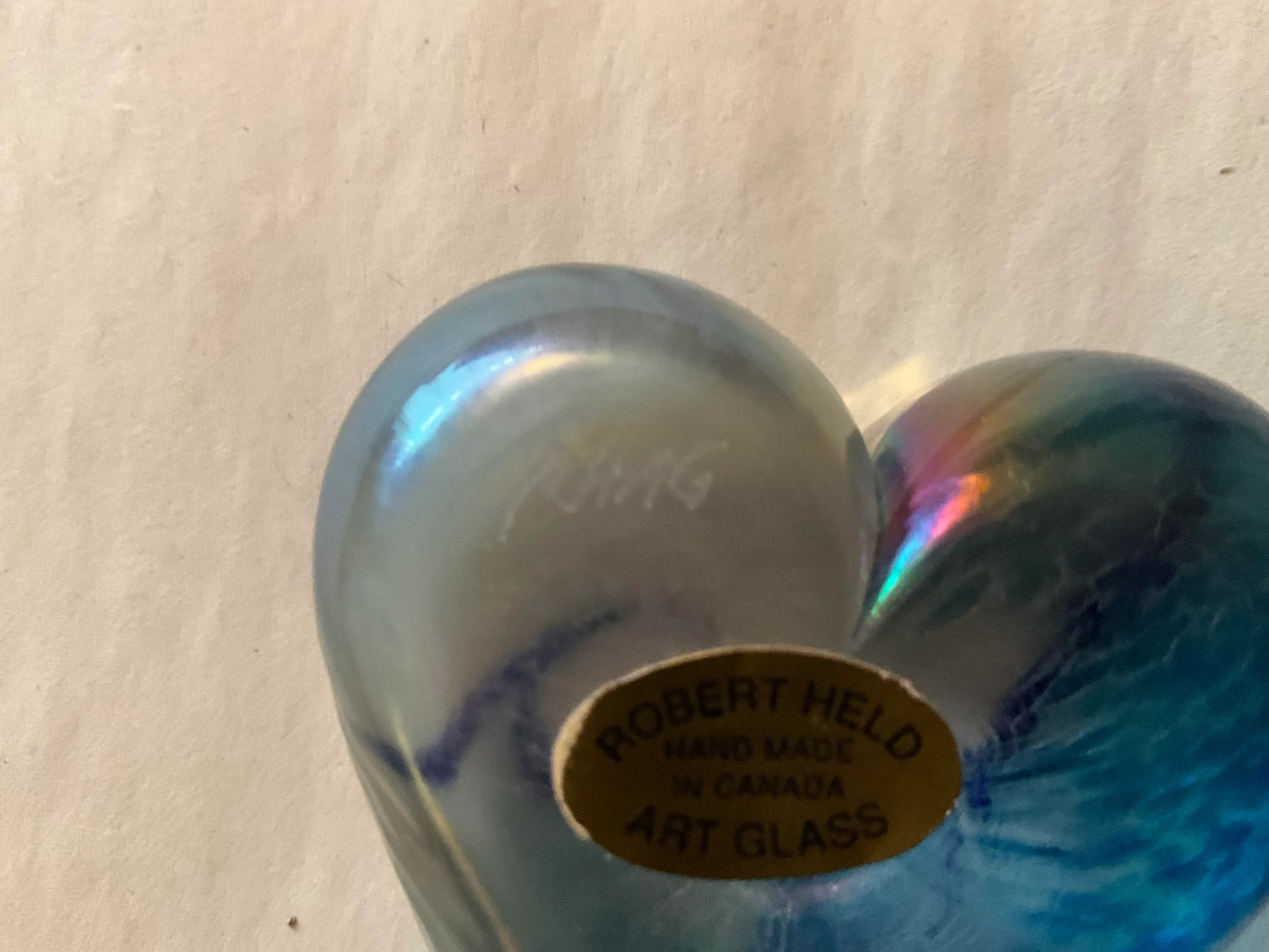 1980s Heart Art Glass by Canadian Artist Robert Held - Etch Signed