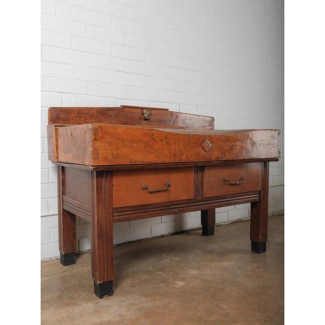 Rustic European Early 20th Century French Butcher’s Block Table With Bull’s Head Mount For Sale - Image 3 of 8