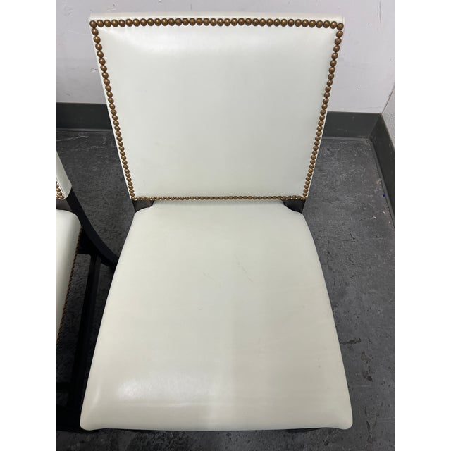 Custom Design Ivory Leather + Brass Nailhead Dining Chairs Set of