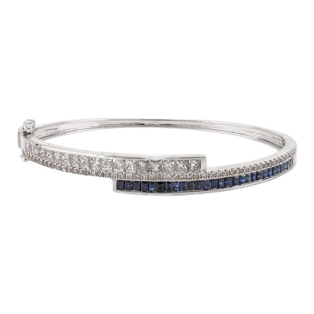Modernist Sapphire Diamond Bangle Bracelet For Sale