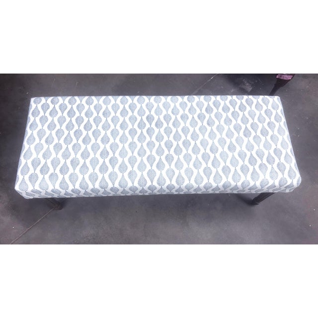 Blue Vintage Lee Industries Mumbai Ink Fabric Upholstered Bench For Sale - Image 8 of 13