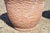 Mid-Century Modern Pair of Vtg Red Distress Painted Fiberglass Round Garden Planter Pots Faux Stone For Sale - Image 3 of 9