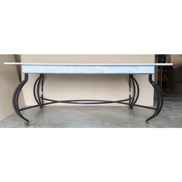 Black Dining Table with Large White Wood Top and Forged Iron Curved Legs, 1930 For Sale - Image 8 of 11
