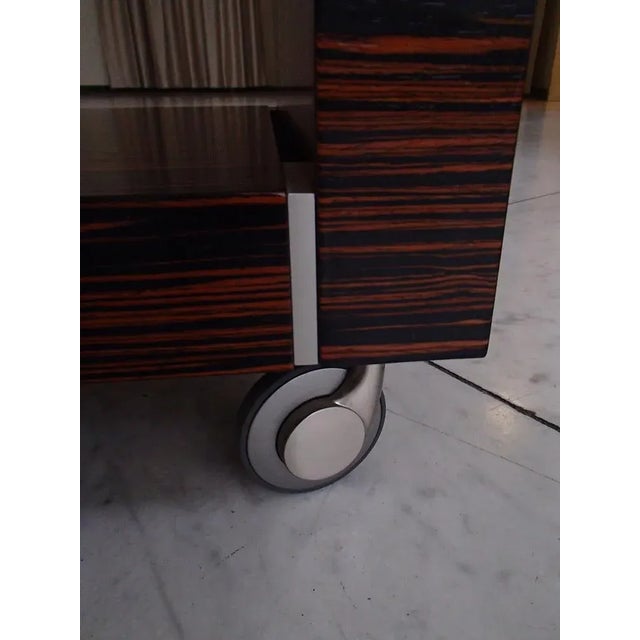 Wood Macassar Bedside Table on Wheels For Sale - Image 7 of 11
