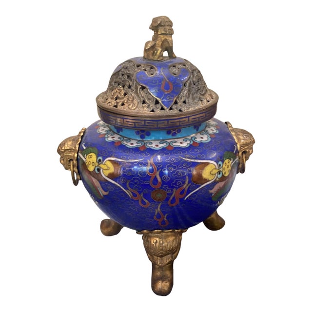 Asian Blue Footed Cloisonné For Sale