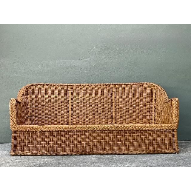 Mid-Century Modern Vintage Boho Braided Rattan Sofa For Sale - Image 3 of 12