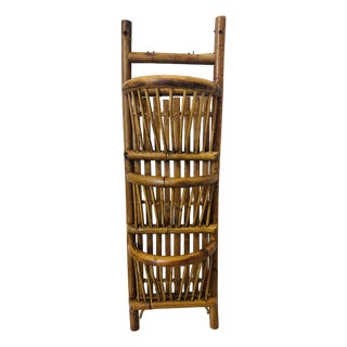 Vintage 23.5” French Mid-Century Rattan Hanging Wall Storage Piece For Sale