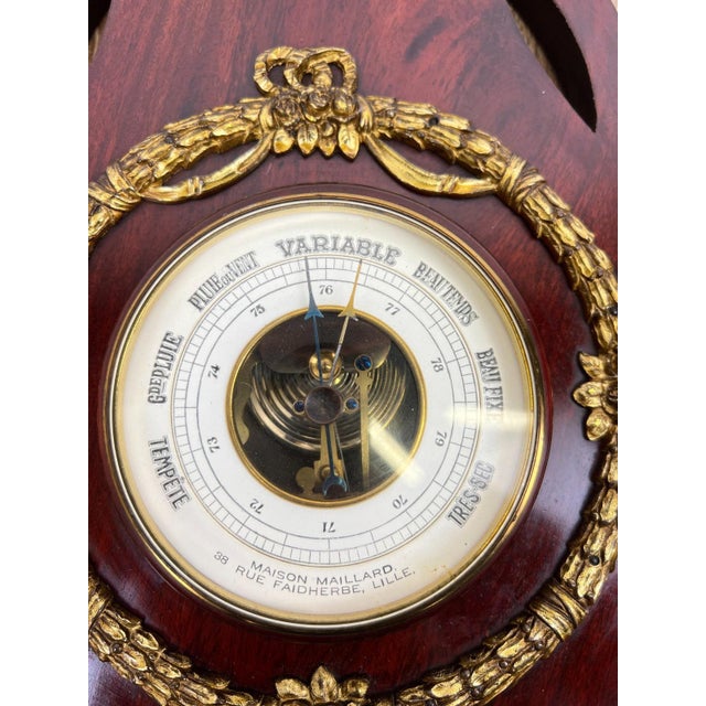 Wood Vintage Brass and Mahogany Wall Barometer For Sale - Image 7 of 11