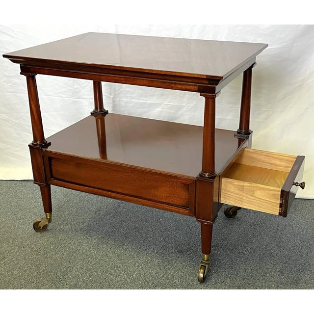 Vintage Solid Wood Side Table on Brass Casters With Drawer For Sale - Image 10 of 12